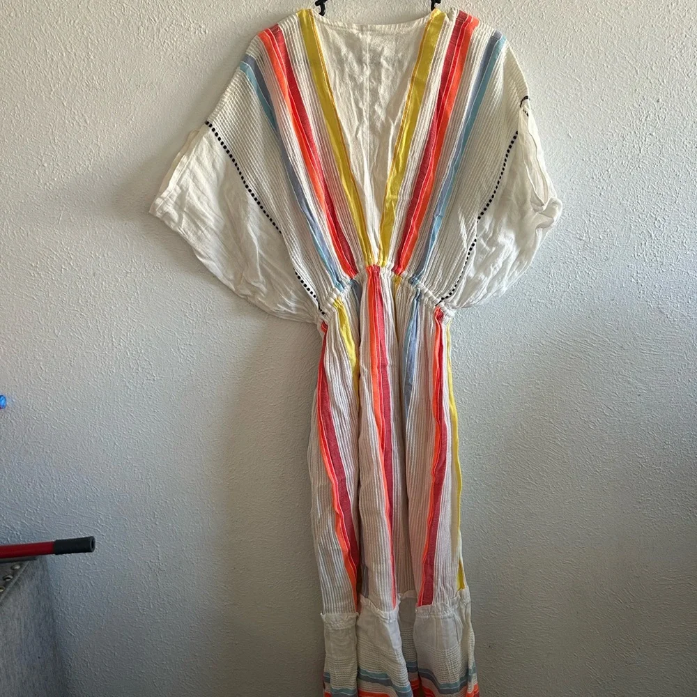 Lemlem White Maxi Dress with Red and Yellow Stripes - Picture 2 of 4